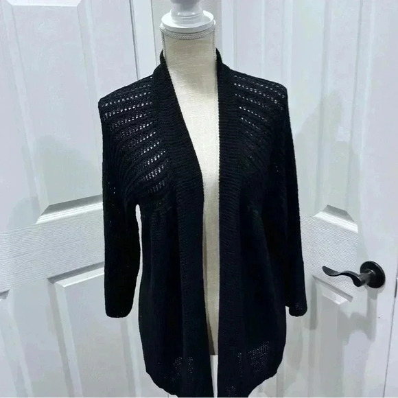 Alfani Open knit Black gathered cardigan type sweater, open front - Picture 7 of 9